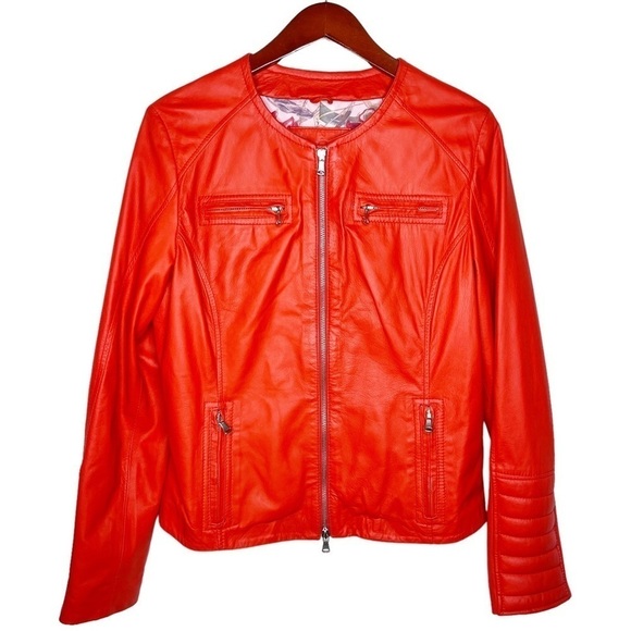 D’ARIENZO Italian Leather Dual Front Zipper Moto Style Jacket Size XL in Orange - Picture 1 of 16